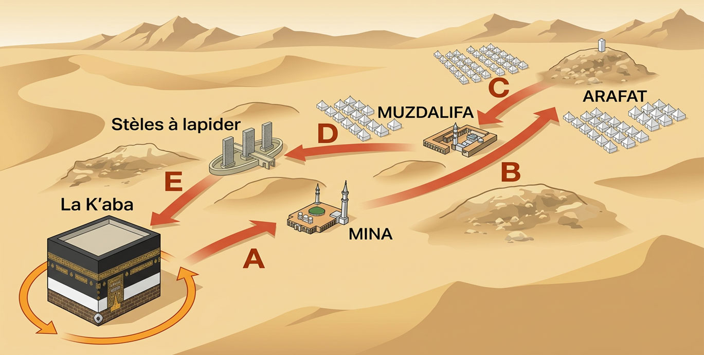 Vue 3D de la zone Mina, Muzdalifah et Arafât
