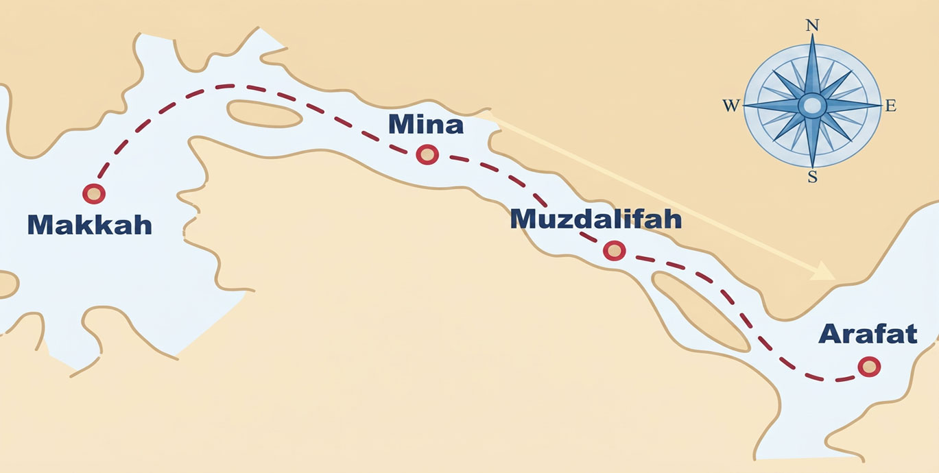 Carte de Makkah, Mina, Muzdalifah et Arafât